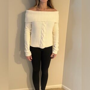 White House Black Market Off the Shoulder Cream Sweater